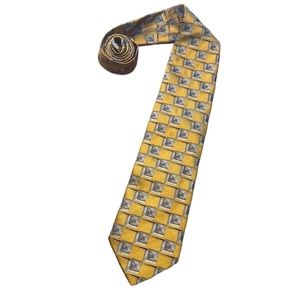 Mondo Di Marco Mens Vintage 90’s Geometric Box Print Gold Neck Tie Made In Italy